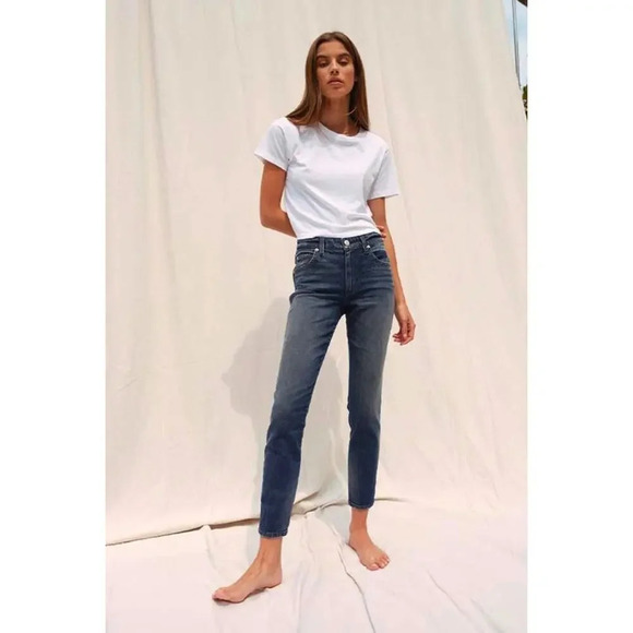 AMO DENIM Stix Crop Mid Rise Ankle Skinny Jeans Forever Blue Size 25 - Picture 1 of 9